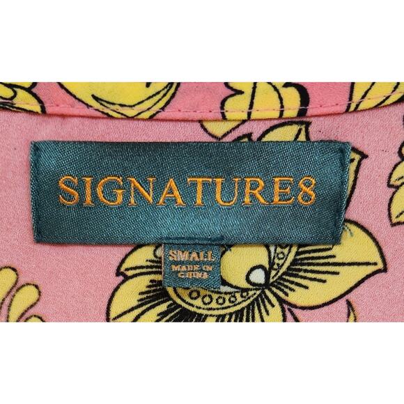 Signature8 Crop Top Blouse Balloon Sleeves Plunge Neck Pink Floral Button Small - Picture 2 of 12